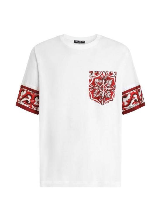 26FW 돌체앤가바나 마졸리카 프린트 코튼 티셔츠 G8SB2TG7P5HI15DQ White - DOLCE & GABBANA
