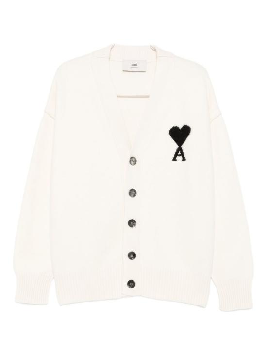 26FW 아미 하트 로고 인타르시아 V넥 가디건 UKC367018 151 BIANCO