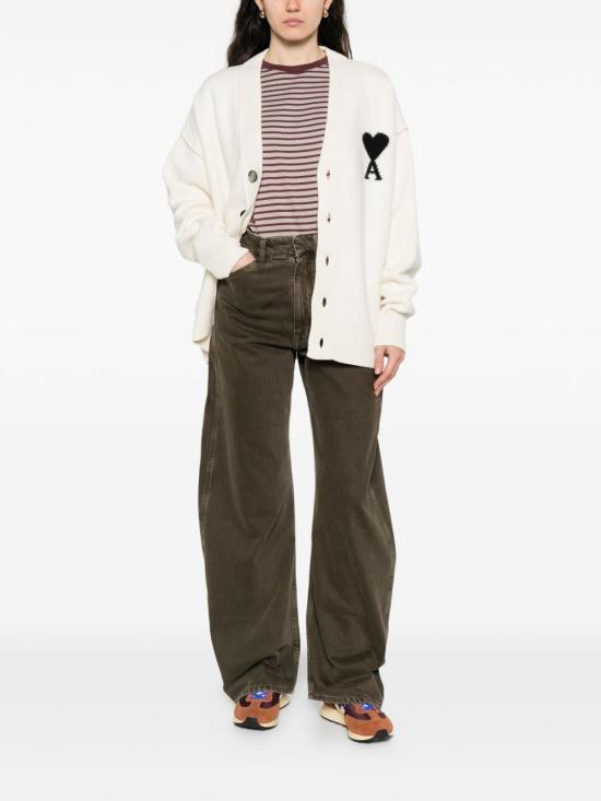 26FW 아미 하트 로고 인타르시아 V넥 가디건 UKC367018 151 BIANCO - AMI