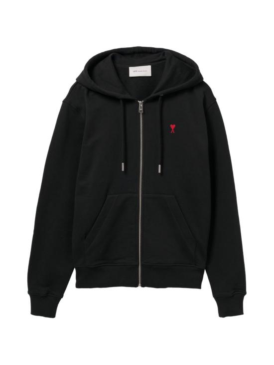26FW 아미 스몰 하트 로고 루프백 오가닉 코튼 플리스 후드 BFUSW435730 001 Nero
