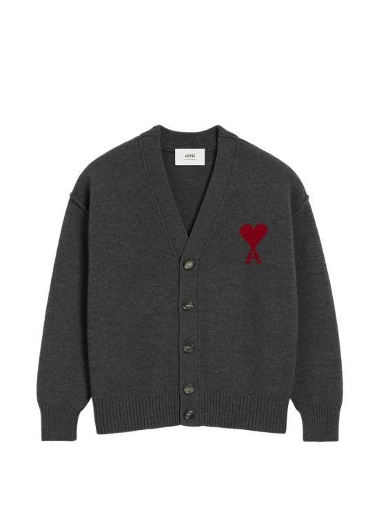26FW 아미 하트 로고 인타르시아 V넥 가디건 UKC367018 084 GRIGIO
