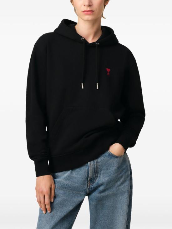 26FW 아미 스몰 하트 로고 루프백 오가닉 코튼 플리스 후드 BFUSW235730 001 Nero - AMI