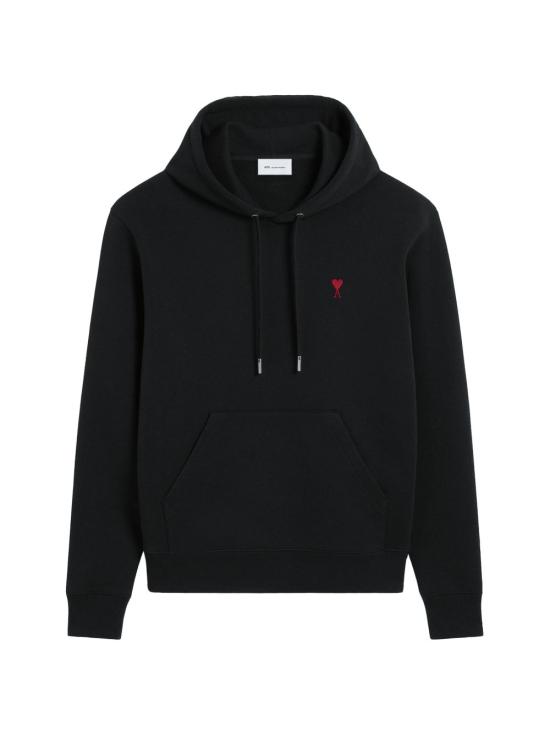 26FW 아미 스몰 하트 로고 루프백 오가닉 코튼 플리스 후드 BFUSW235730 001 Nero