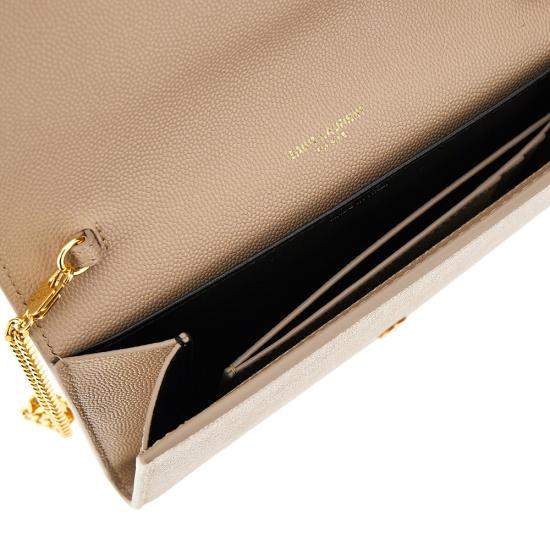 26FW 생로랑 그레인 레더 업타운 체인 지갑 6077881GF0J Beige - SAINT LAURENT