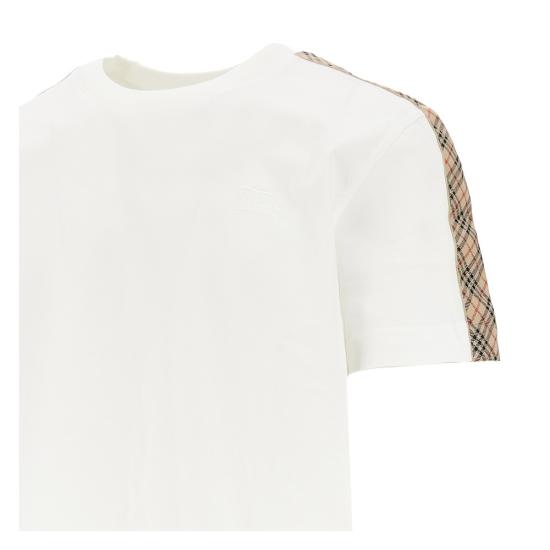 26FW 버버리 체크 트리밍 코튼 티셔츠 8106246F White - BURBERRY