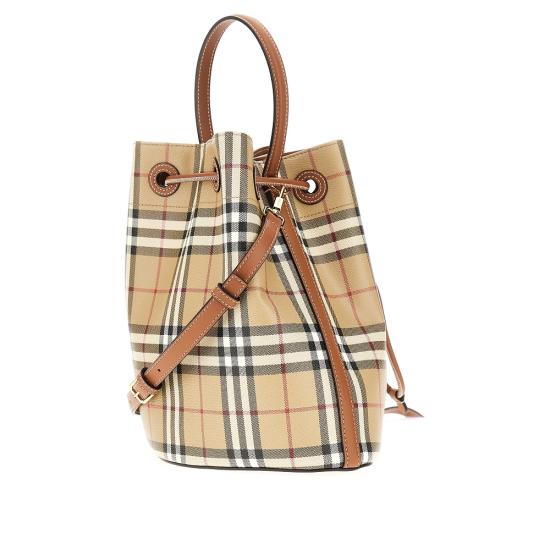 26FW 버버리 스몰 체크 레더 드로우스트링 버킷백 8109795 Beige - BURBERRY
