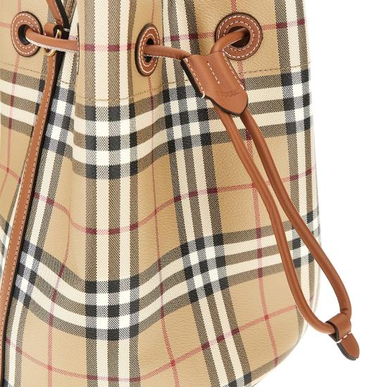 26FW 버버리 스몰 체크 레더 드로우스트링 버킷백 8109795 Beige - BURBERRY