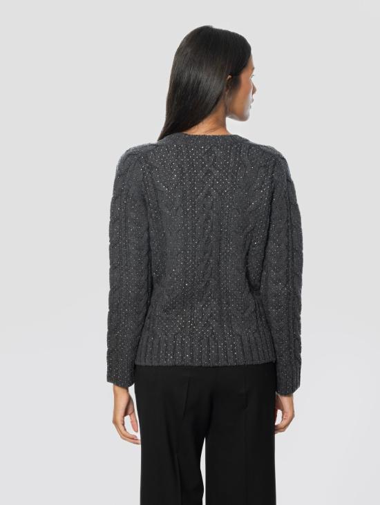 26FW 파로쉬 스웨터 Maglione Girocollo a Treccia Piatta con Strass Applicati 무연탄 - PAROSH