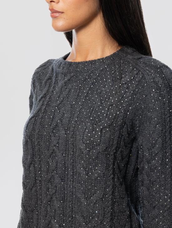 26FW 파로쉬 스웨터 Maglione Girocollo a Treccia Piatta con Strass Applicati 무연탄 - PAROSH