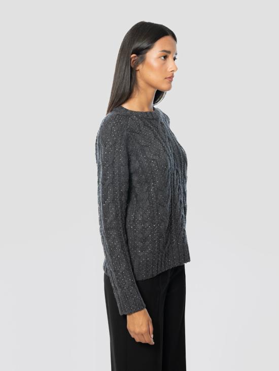 26FW 파로쉬 스웨터 Maglione Girocollo a Treccia Piatta con Strass Applicati 무연탄 - PAROSH