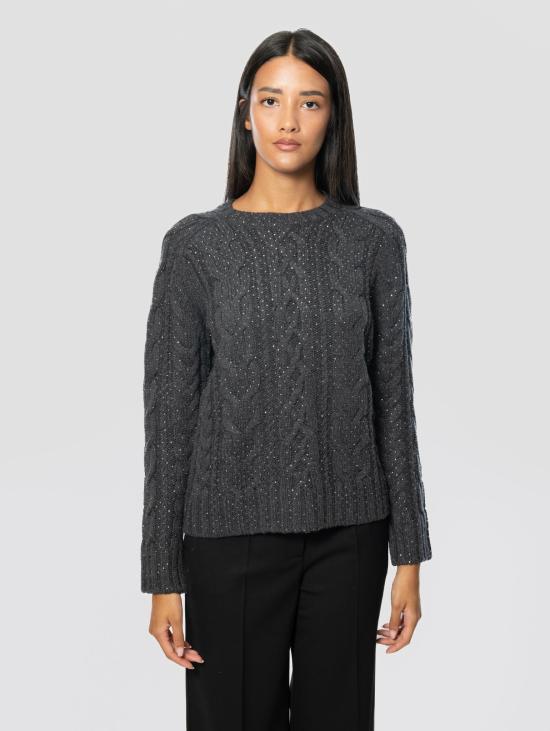 26FW 파로쉬 스웨터 Maglione Girocollo a Treccia Piatta con Strass Applicati 무연탄