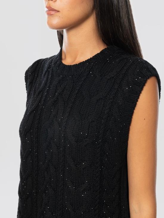 26FW 파로쉬 스웨터 Maglione Girocollo와 Treccia Piatta con Strass Applicati Nero - PAROSH
