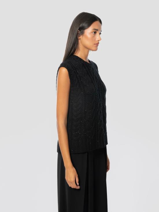 26FW 파로쉬 스웨터 Maglione Girocollo와 Treccia Piatta con Strass Applicati Nero - PAROSH
