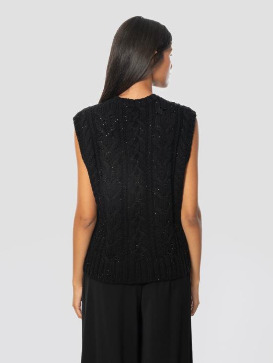26FW 파로쉬 스웨터 Maglione Girocollo와 Treccia Piatta con Strass Applicati Nero - PAROSH