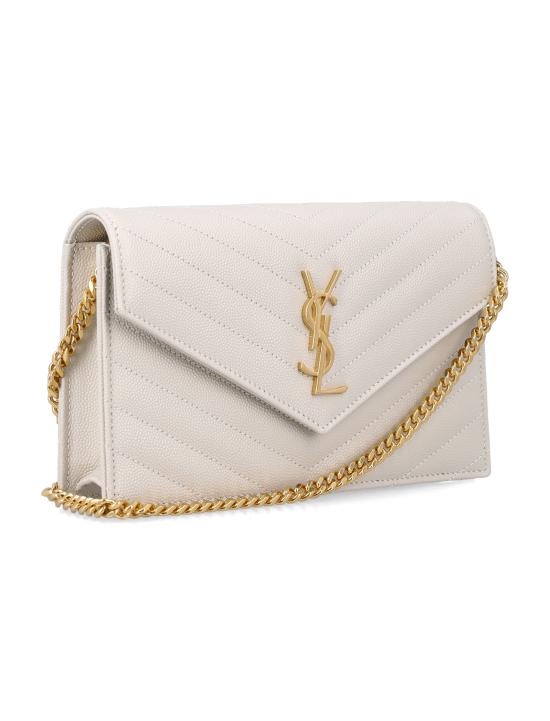 26FW 생로랑 그랑 드 뿌드르 레더 카산드라 엔벨로프 체인 지갑 857605BOW01 9207 Bianco - SAINT LAURENT