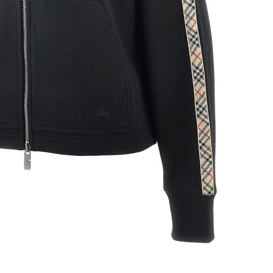 26SS 버버리 체크 트리밍 코튼 지퍼 후디 8121158 Black - BURBERRY