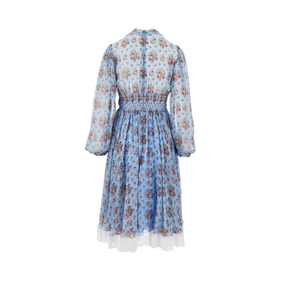 26SS 돌체앤가바나 스몰 플라워 부케 프린트 쉬폰 드레스 F611ZTIS10F Blue - DOLCE & GABBANA