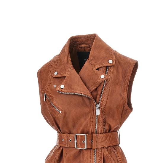 26SS 핑코 가죽 자켓 106232A31X Brown - PINKO
