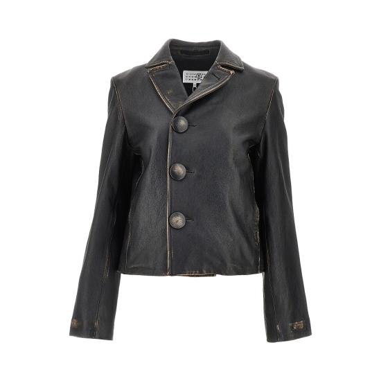 26SS MM6 메종마르지엘라 가죽 자켓 S62AN0182M07021 Black