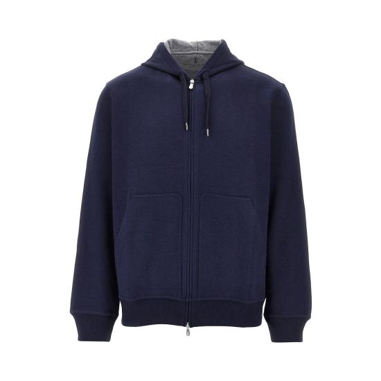 26FW 브루넬로 쿠치넬리 더블 페이스 스웨트 집업 후디 MM8319069G Blue