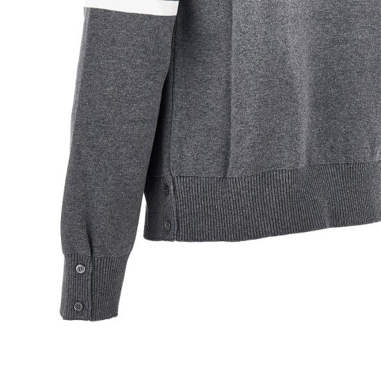 26FW 톰브라운 코튼 밀라노 스티치 4바 V넥 가디건 MKC171A00219 Grey - THOM BROWNE