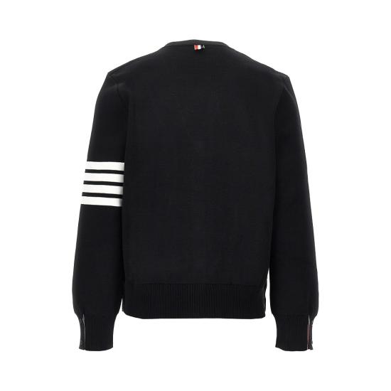 26FW 톰브라운 코튼 밀라노 스티치 4바 V넥 가디건 MKC171A00219 Black - THOM BROWNE