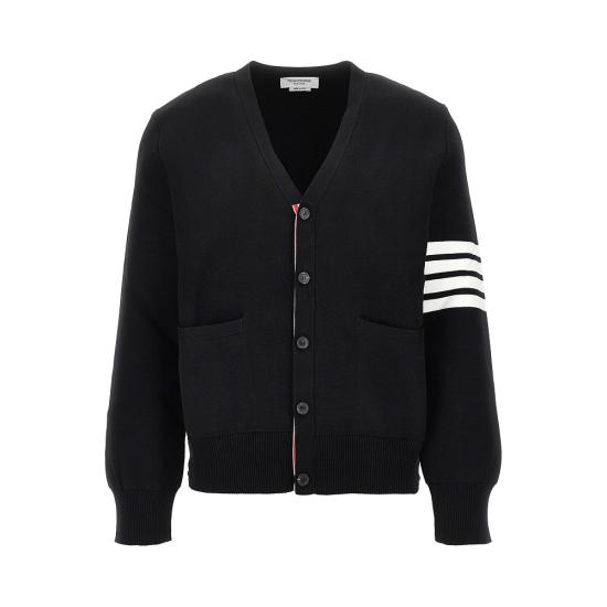 26FW 톰브라운 코튼 밀라노 스티치 4바 V넥 가디건 MKC171A00219 Black