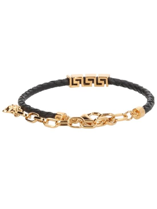 26SS 베르사체 그레카 레더 브레이슬릿 1022792 1A006371B00V Black - VERSACE