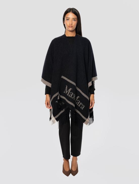 26FW 막스마라 케이프 Lana con Frange Hilde Blu Marino 판초