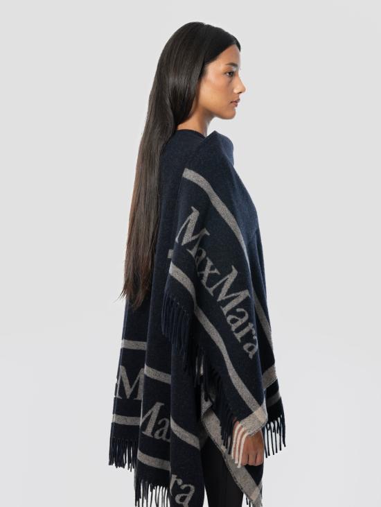 26FW 막스마라 케이프 Lana con Frange Hilde Blu Marino 판초 - MAX MARA