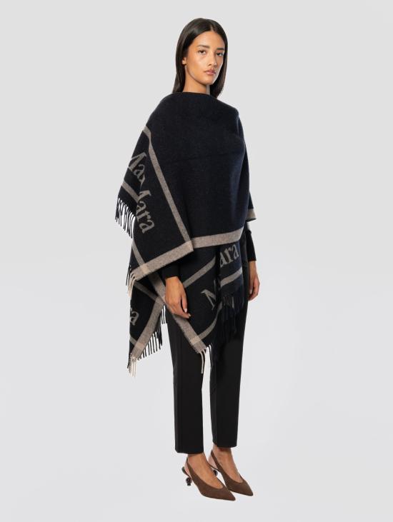 26FW 막스마라 케이프 Lana con Frange Hilde Blu Marino 판초 - MAX MARA
