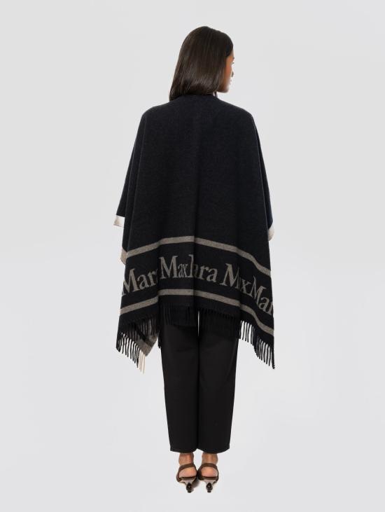 26FW 막스마라 케이프 Lana con Frange Hilde Blu Marino 판초 - MAX MARA