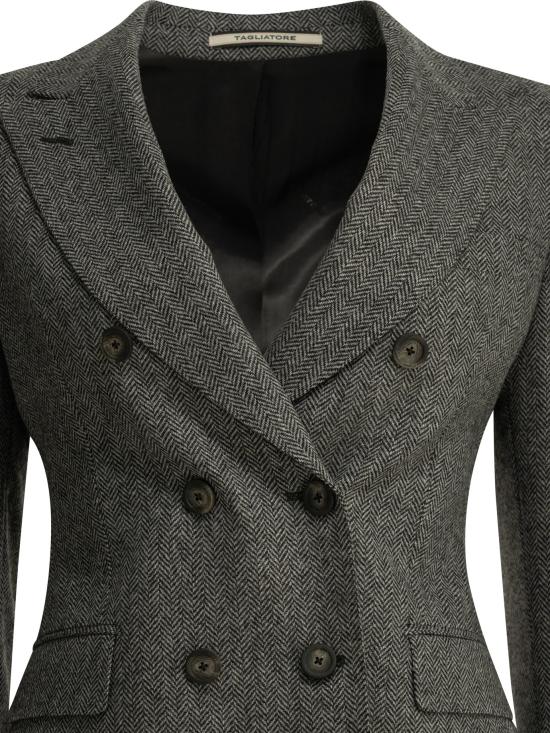 26FW 딸리아토레 수트 자켓 더블 브레스트 헤링본 블레이저 재킷 및 코트 (회색) - TAGLIATORE