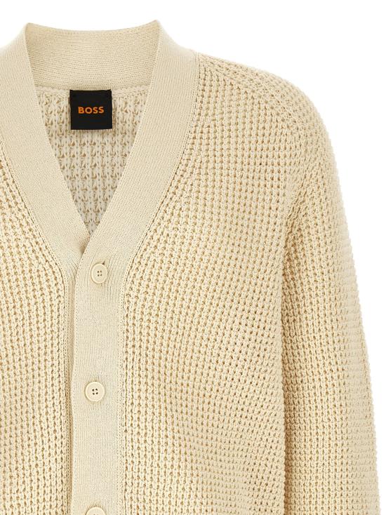 26FW 휴고보스 가디건 벌집 무늬 가디건 스웨터 및 가디건 베이지 - HUGO BOSS