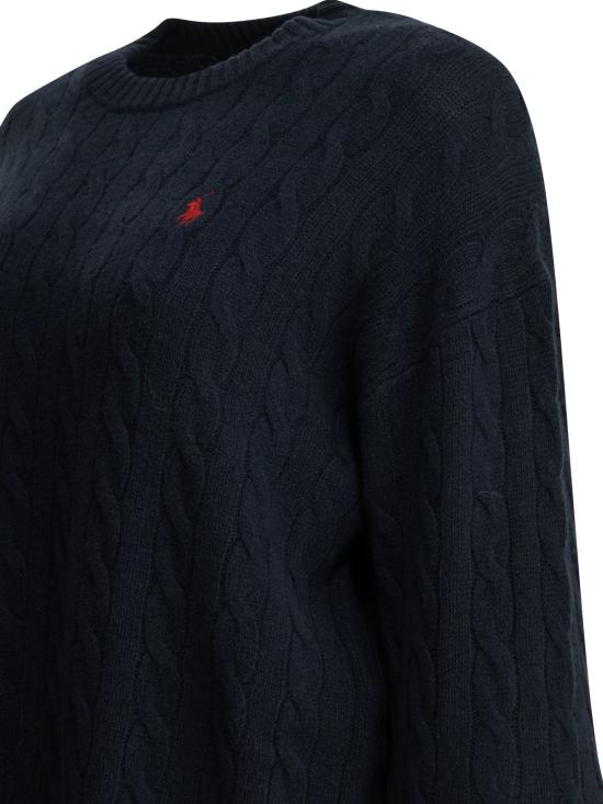 26FW 폴로 랄프로렌 미디 원피스 로고가 있는 짧은 니트 드레스 (블루) - POLO RALPH LAUREN