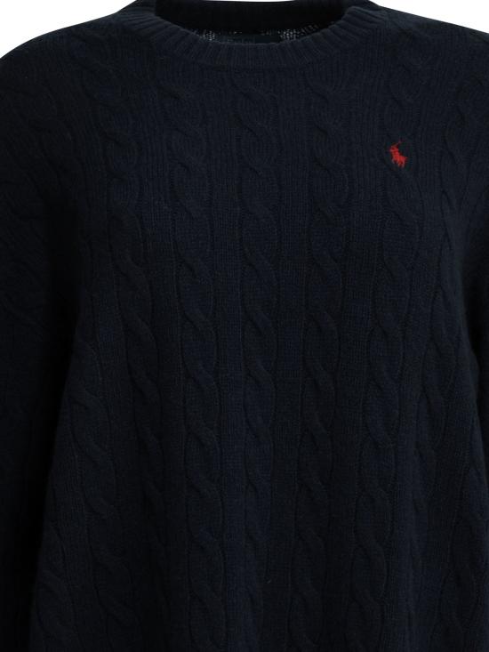 26FW 폴로 랄프로렌 미디 원피스 로고가 있는 짧은 니트 드레스 (블루) - POLO RALPH LAUREN
