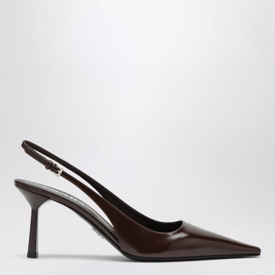 26FW 프라다 브러시드 가죽 슬링백 펌프스 1I673O075055 Brown