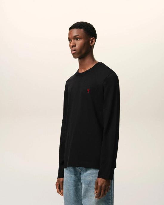  아미 스몰 하트 로고 롱슬리브 티셔츠 BFUTS235 724 001 BLACK - AMI