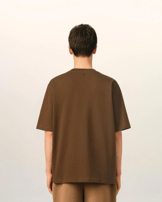  아미 화이트 코튼 드 하트 엠보스 티셔츠 UTS357 726 2221 CHOCOLATE BROWN - AMI