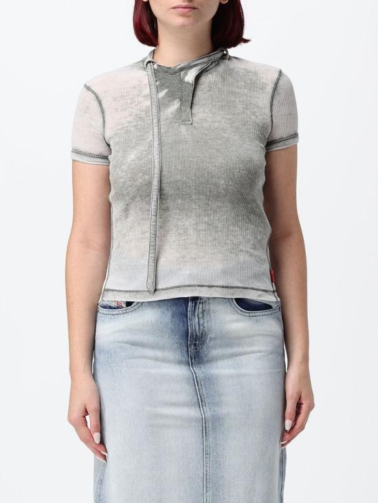 26SS 디젤 T-ERESA 바이커 넥 스트랩 리브 저지 숏슬리브 탑 A229290HGCQ 9CY Grey