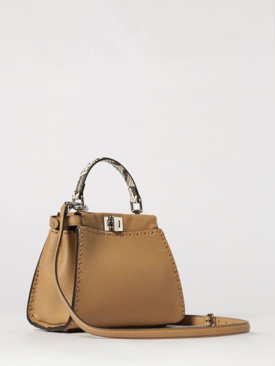 26FW 펜디 미니 피카부 220 핸드 스티칭 탑스티치 헤이즐넛 셀러리아 백 8BN244AYB3 F1X85 Coffee - FENDI