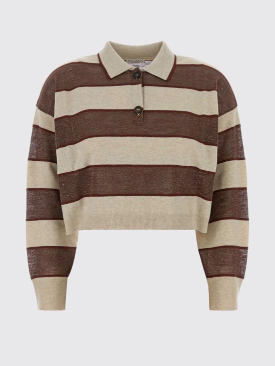 26SS 브루넬로 쿠치넬리 스파클링 스트라이프 크롭 니트 폴로 M16221605 CZC29 Striped - BRUNELLO CUCINELLI