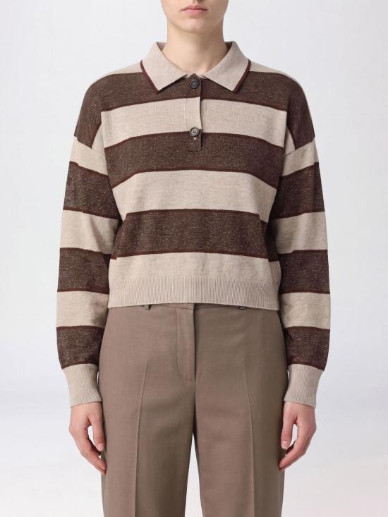 26SS 브루넬로 쿠치넬리 스파클링 스트라이프 크롭 니트 폴로 M16221605 CZC29 Striped