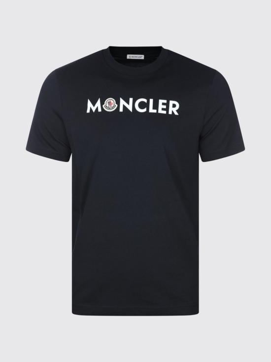 26FW 몽클레어 프런트 로고 프린트 코튼 저지 크루넥 반팔 티셔츠 L20918C0005189B8Q 778 Navy