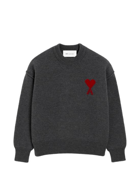 26FW 아미 빅 하트 울 크루넥 스웨터 UKS838018 084 Gris chine rouge