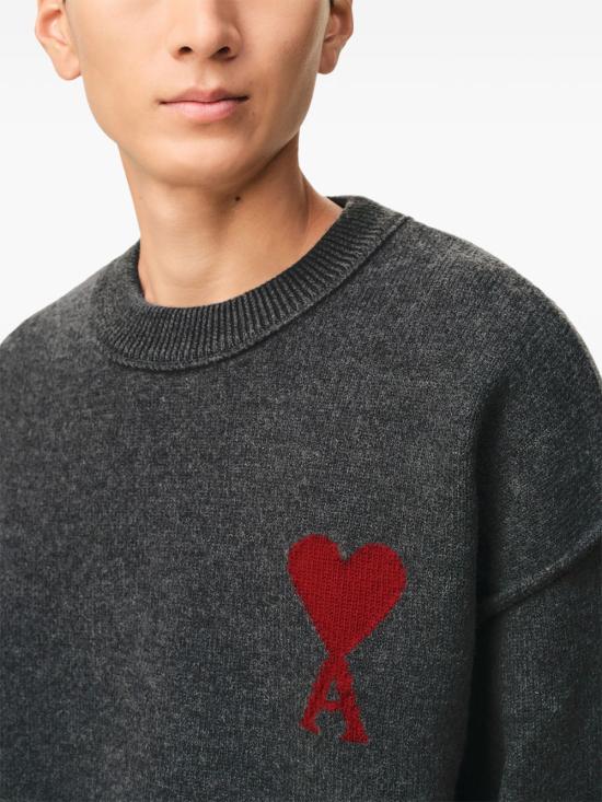 26FW 아미 빅 하트 울 크루넥 스웨터 UKS838018 084 Gris chine rouge - AMI