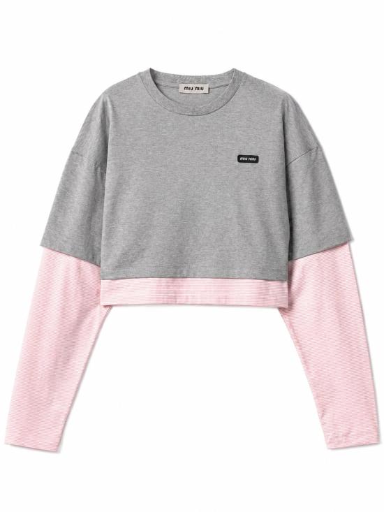 26FW 미우미우 긴팔 티셔츠 MJL135SOOO17OR F0L5D GRIGIO BEGONIA