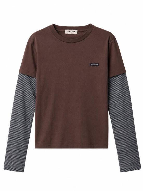 26FW 미우미우 긴팔 티셔츠 MJLA74SOOO17OR F03YR CACAO ANTRACITE