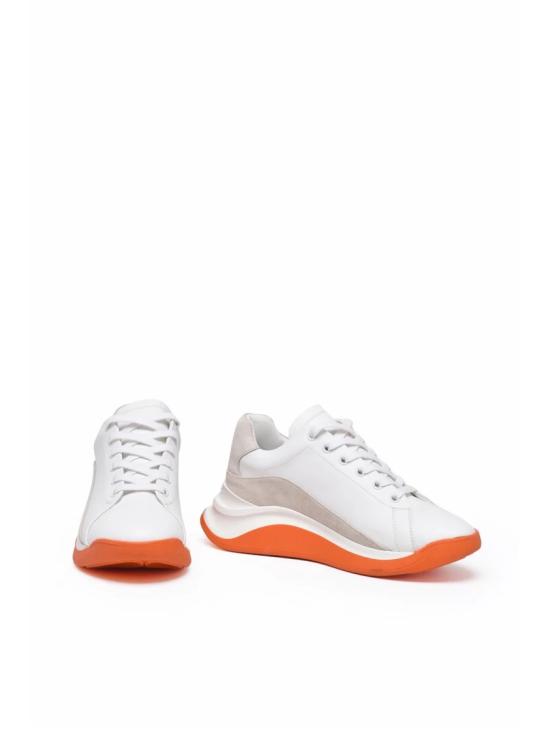 25FW 스포트막스 스니커즈 화이트-오렌지 가죽 바다 - SPORTMAX