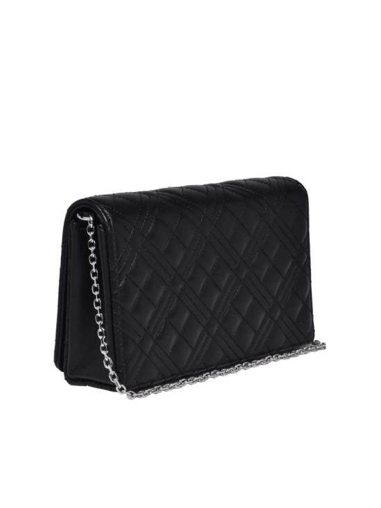 25FW 모스키노 지갑 퀼팅 처리된 블랙 크로스바디 백 (실버 체인 스트랩 포함) - MOSCHINO